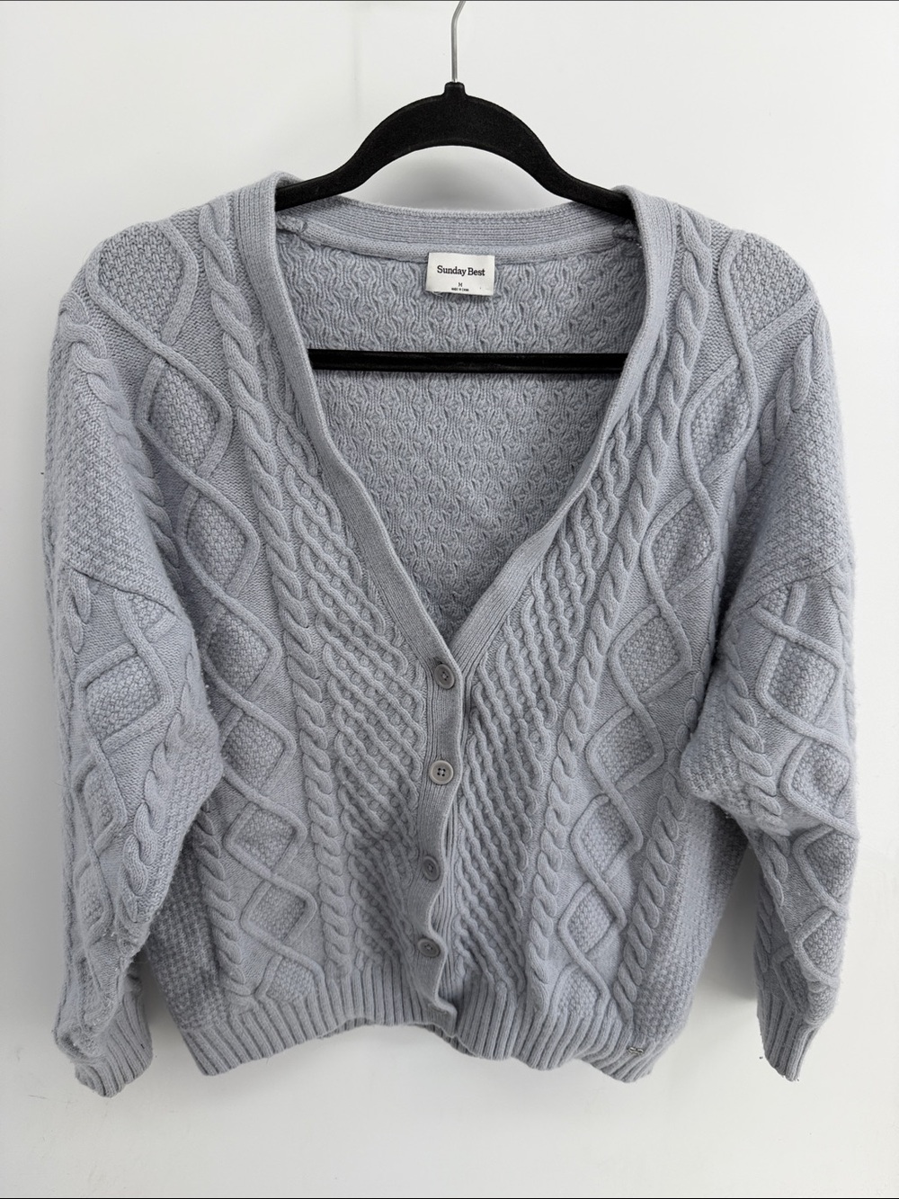 Aritzia Sunday Best Lamora merino wool blend cable knit V-neck cardigan sweater